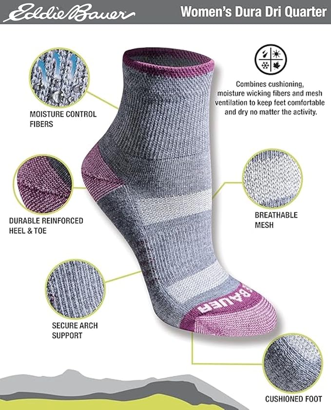 Eddie Bauer Women's Dura Dri Moisture Control 6-pair Quarter Socks