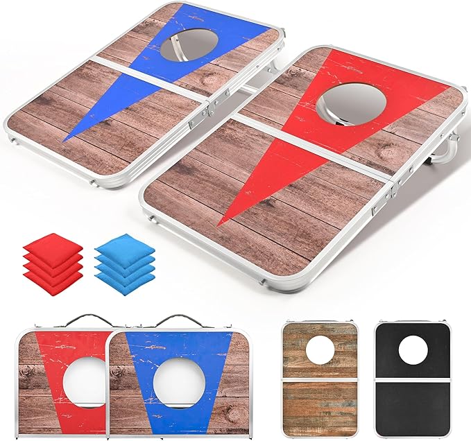 ROPODA Portable Cornhole Board Set,24x16 / 30×20in Corn Hole Games for Adults with 8 Bean Bags, Lightweight Aluminum Alloy Edging Cornhole Set for Outdoor Games, Beach and Tailgates