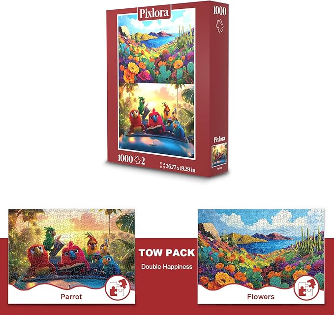 1000 Piece Jigsaw Puzzle for Adults, 2 Pack Parrot and Flower Theme, Tropical Bird Puzzles,Challenging Puzzles for Game Night, Perfect for Gift Giving