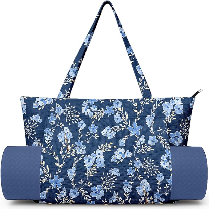 Yoga Bag for Women, Large Canvas Yoga Mat Tote Bag with Yoga Mat Carrier - Large Mat Pocket Fitness Tote for Pilates, Gym, Travel, Office & Beach
