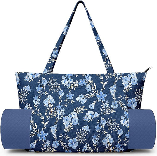 Yoga Bag for Women, Large Canvas Yoga Mat Tote Bag with Yoga Mat Carrier - Large Mat Pocket Fitness Tote for Pilates, Gym, Travel, Office & Beach