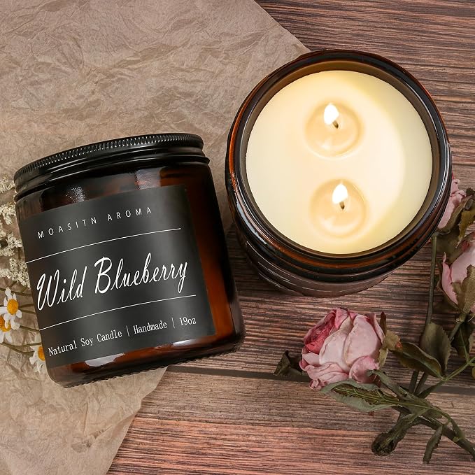 MOASITN Blueberry Large Heavenly Scented Candles for Home|19oz 100h Long Lasting Clean Burn|Natural Soy Aromatherapy Candle|2 Wick Jar Candle for Women,Men as Relaxing,Birthday,Housewarming Gifts