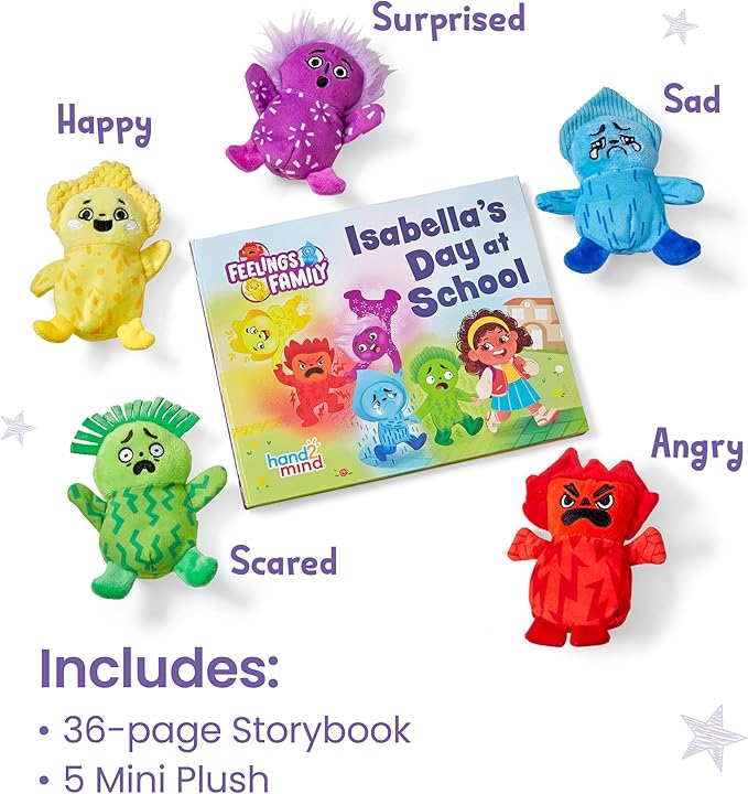 hand2mind Feelings Family Introductory Storybook and Plush Set, Toddler Emotions Book, Social Emotional Learning Activities, Play Therapy Toys, Preschool Books 3-5, Calm Down Corner Supplies