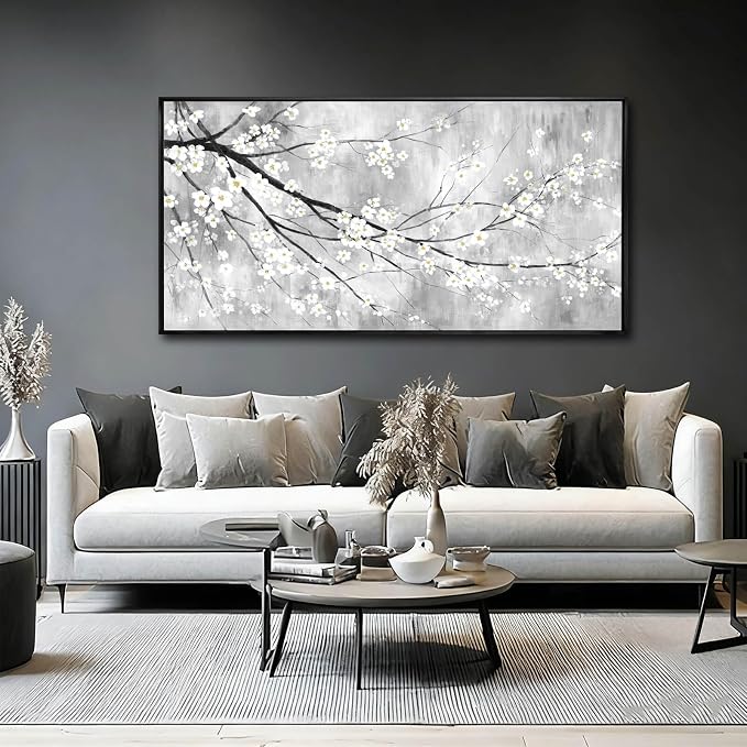 Black Framed Botanical Canvas Wall Art for Living Room 24x48 Inch