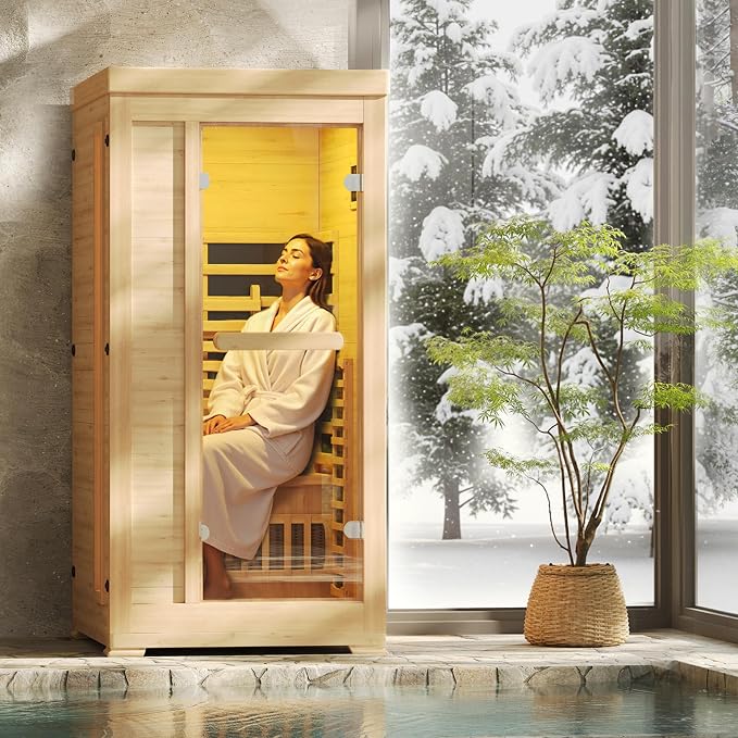 Infrared Sauna at Home 1-2 Person with 7 Color Full Spectrum, Low EMF 1745W Fast Heating Canadian Hemlock Wood Sauna, Indoor Dry Sauna with Music Speakers for Home, Gym (3Lx3.3Wx6.3H Ft)