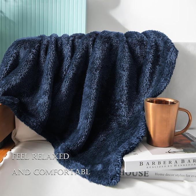 Exclusivo Mezcla Fuzzy Plush Fleece Bed Blanket Twin XL Size, Navy Blue | 90x66 Inches, Super Soft and Cozy Bed Blanket, Fluffy Blanket for Bed, College Dorm Room Essentials, All Season