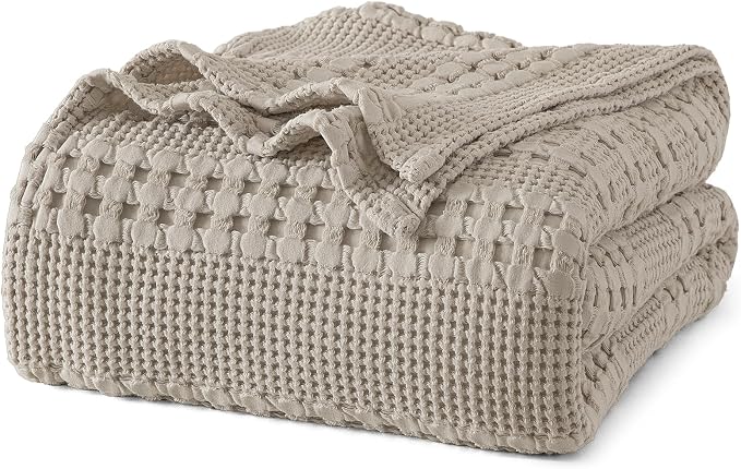 PHF 100% Cotton Waffle Weave Blanket Queen Size, Lightweight Breathable Summer Blanket for Hot Sleepers, Pre-Washed Soft Layer for Bed, Couch, Aesthetic Home Decor & Gift, 90"x90", Pearl Gray
