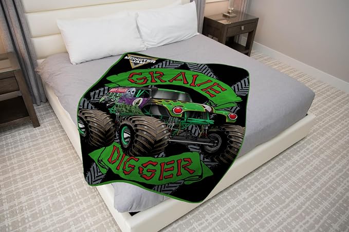 Sunny Side Up Monster Jam Plush Throw Blanket - Measures 46 x 60 Inches - Super Soft & Cozy Fleece Kids Bedding Features Grave Digger