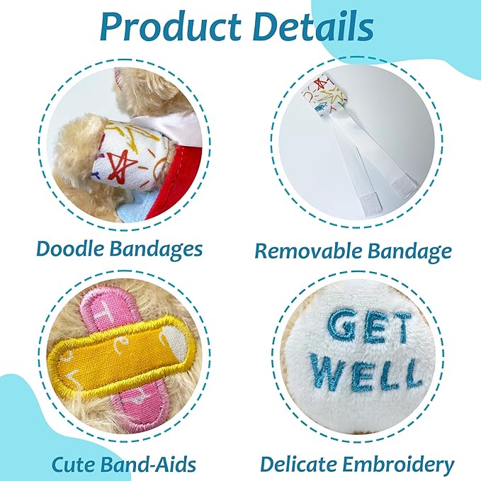 Get Well Soon Bear Stuffed Animal Toy - Broken Arm Leg Get Well Soon Gifts for Kids After Surgery or Recovery, 8 Inch Superhero Get Well Bear Plush Comforting Companions