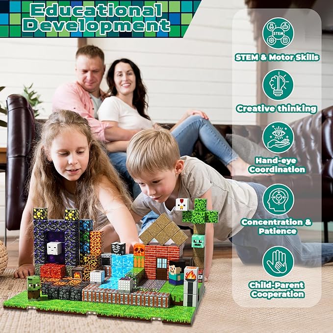 200PCS Magnetic Building Blocks with 6 Baseplate, Magnetic Blocks Cubes for Kids Ages 4-8, Stacking Magnet Blocks STEM Building Toys for Boys Girls Ages 3 4 5 6 7 8-12 Birthday Gifts