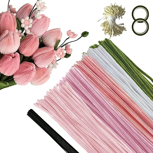 922 Pcs Pipe Cleaners Craft for Flowers, 5 Assorted Colors Pipe Cleaners Bulk for Arts and Crafts Supplies, Pastel Chenille Stems for DIY Art Making Kits, Bulk Fuzzy Gardening Tape Ribbon
