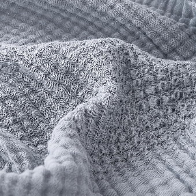 EMME Muslin Blankets for Adults Dusty Blue Small Blanket 40" x 50" | Throw Blanket for Couch Breathable Gauze Soft Lightweight Airy Light