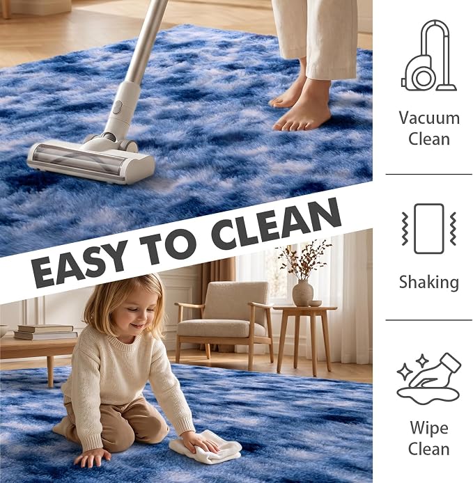 8x10 Ft Extra Large Shag Rugs for Living Room, Ultra Soft Fluffy Furry Area Rugs for Bedroom Indoor Floor, Aesthetic Carpet for Kids Home Decor (Blue)