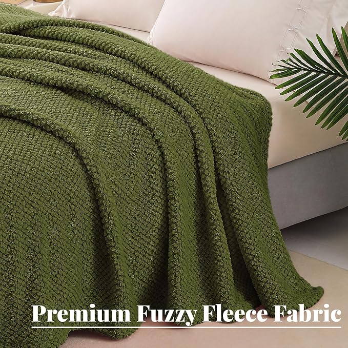 Whale Flotilla Soft Fleece Twin Size Bed Blanket, Olive | 60x80 Inch, Suitable for Bed, Fluffy Fuzzy Jacquard Blankets for All Season, Lightweight and Cozy