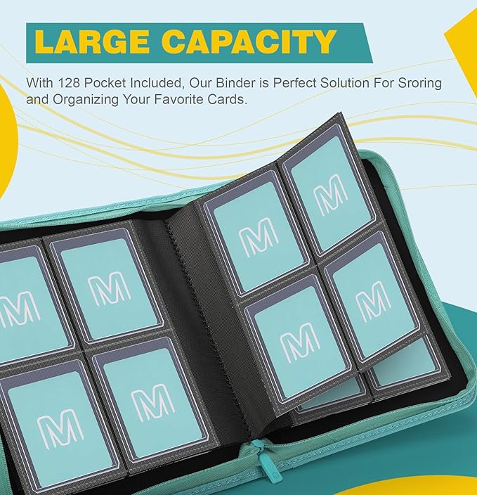 Toploader Binder,4-Pocket Side Load Trading Card Album, Holds 128 Cards with Double-Sided Pockets for MTG, Sports Cards, Top Loader Storage