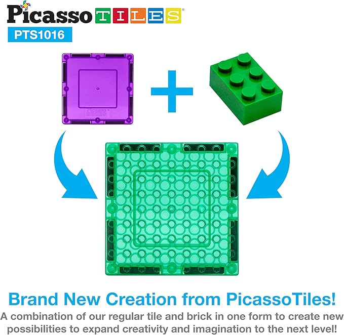 PicassoTiles 1016pcs Magnetic Tile & Building Brick Combo Construction STEM Toy Magnet Tiles for Creative Play Educational Toys for 3+ Large Bricks for Toddlers Compatible with Major Brands PTS1016