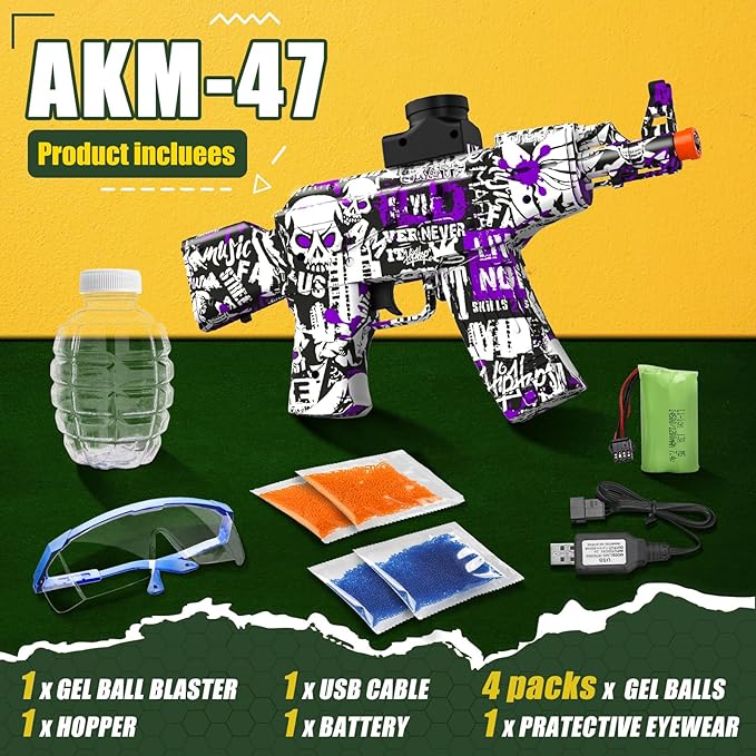 Anstoy Electric Gel Ball Blaster, High-Speed Gelfire Blaster for Orbeez with Eyewear, Splatter Ball Toys for Outdoor Shooting Game Party Gift Ages 14 & Up - Purple Sentinel