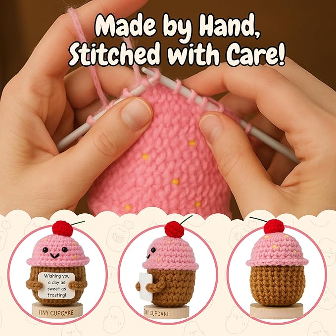 Friendship Gift for Women - Handmade Positive Cupcake Crochet Doll with 30 Cute and Uplifting Affirmation Cards - Birthday Gift for Women, Best Friend, Coworkers, Classmate, Sister, Woman Friends, BFF