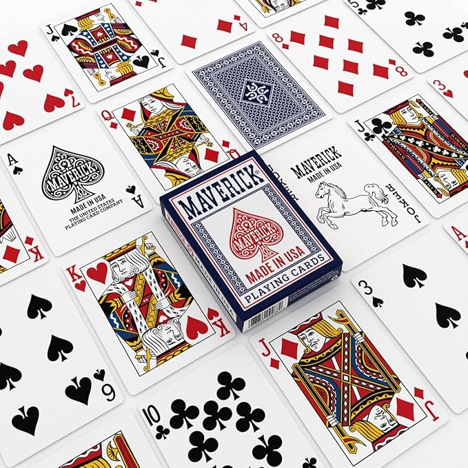 Maverick Playing Cards 12 Pack, Made in USA, Standard Index, Red and Blue Decks, Bulk Playing Cards for Poker, Card Games, and Family Game Night