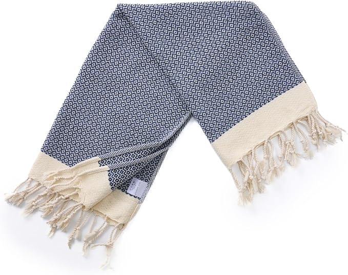 BAY LAUREL Turkish Hand Towel – Pack of 2 | Soft & Absorbent Decorative Towels for Bathroom, Hand, Face, Hair, Gym, Yoga, SPA, Kitchen & Tea | Boho Decor (Navy, Diamond 15x26 Inches (Set of 2)
