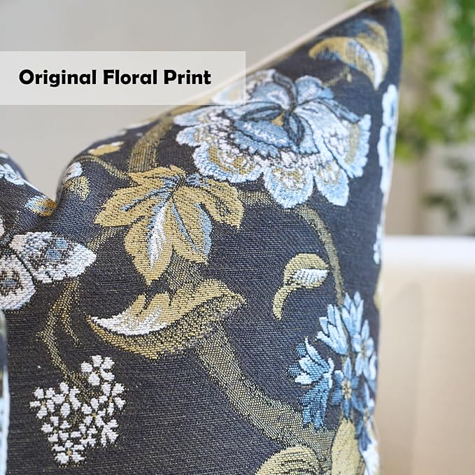 Neutral Floral Pillow Cover 18x18, Vintage Linen Square Pillow Cover Soft Decorative Farmhouse Accent Pillow Cases for Couch Bedroom Living Room Home Decor, Black