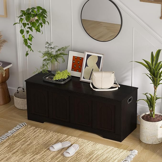 Storage Chest, Wooden Toy Box, Espresso 50.0" L | Extra Large Storage Bench, 2 Soft-close Hinges, Finger-safe Flip-Top Lid, Easy Assembly, Farmhouse Trunk, Living Room/Bedroom
