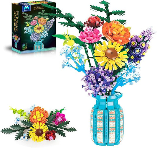Flowers Bouquet Building Blocks Set with Vase 1853PCS, Botanical Collection with Sunflower Rose for Home & Office Décor for Adults Girls 14+
