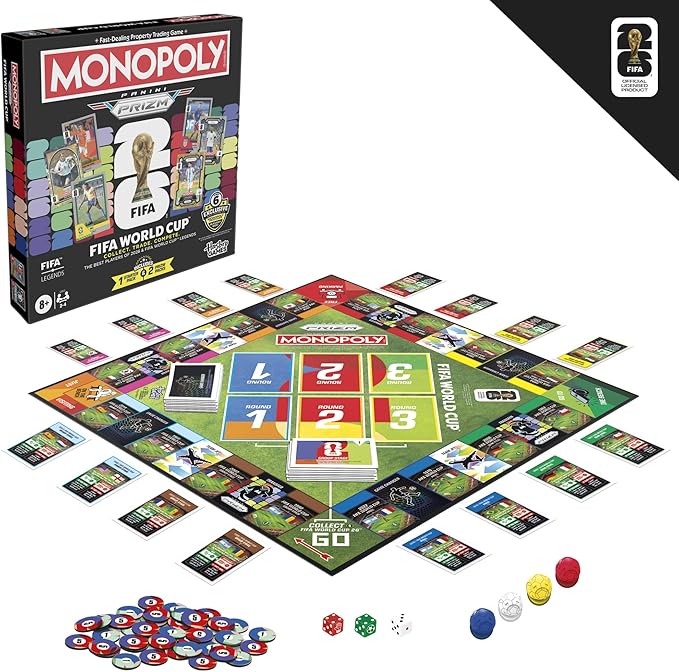Monopoly Panini Prizm: FIFA World Cup Game I Soccer Board Game with Monopoly Panini Prizm FIFA World Cup 2026 Trading Cards I Ages 8+