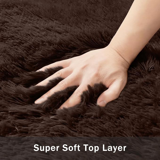 5x8 Area Rug for Living Room:Ultra Soft Fluffy Shag Brown Rugs,Large Fuzzy Plush Indoor Non Slip Carpet Washable Rug for Bedroom Kids Nursery Office Dorm Modern Decor(Brown 5'x8')