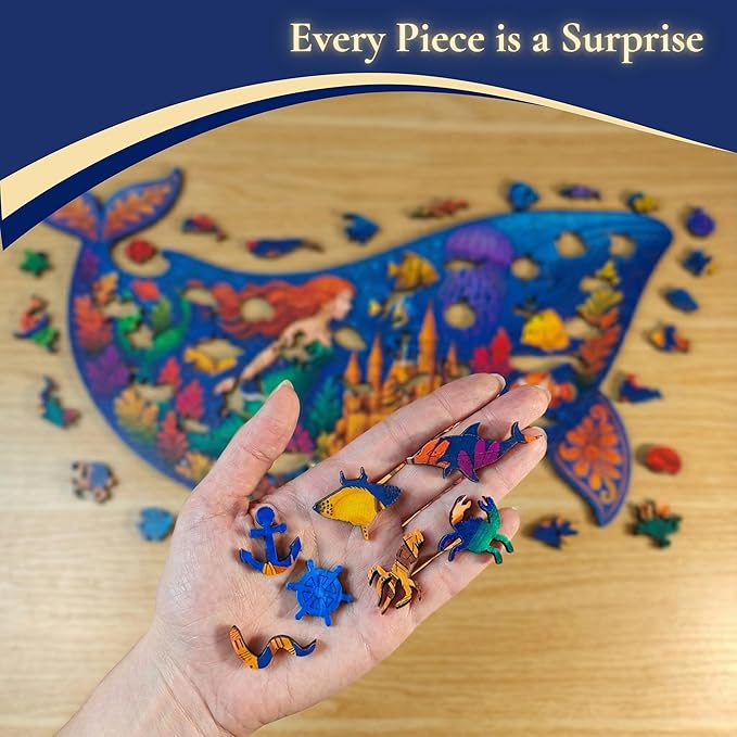 Goldbird Wooden Puzzles for Adults - Eco-Friendly Wood Puzzles 200 Pieces - Premium Gift Box - Whale Jigsaw Puzzles for Family Activity - Whimsical Shape Puzzle Pieces - 16.5 × 10.6 in