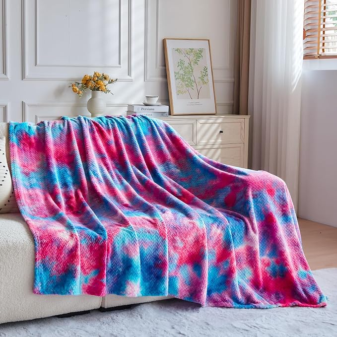 NEWCOSPLAY Fleece Leaves Pattern Twin Blanket, Purple Rainbow, 60"x80" | Super Soft Throw Blanket, Lightweight Cozy Bed Sofa Blanket, Premium Silky Flannel Fleece, Travel Blanket for All Season Use