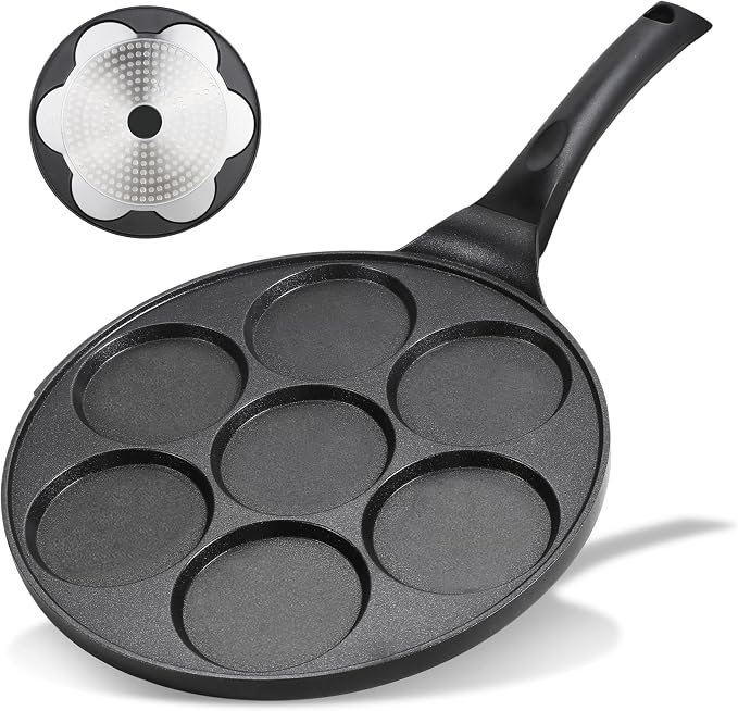 10.5" Pancake Pan Suitable for All Cooktops 7-Cup Pancake Maker 1-Pack | Black, PFOA Free, 7-Cup, Mini Silver Dollar Gril, Stay-Cool Handle, Mini Pancake Pan
