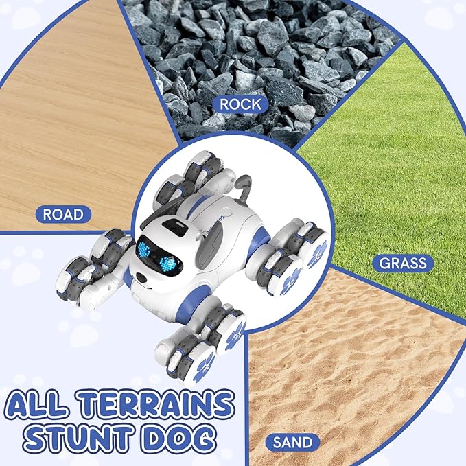 8WD Stunt RC Car Robot Dog Toys, 2.4GHz Remote Control Car Dog Toys with LED Eyes, Smart Interactive Programmable Robot Gift for Kids Age 3 4 5 6 7 8 Year Old