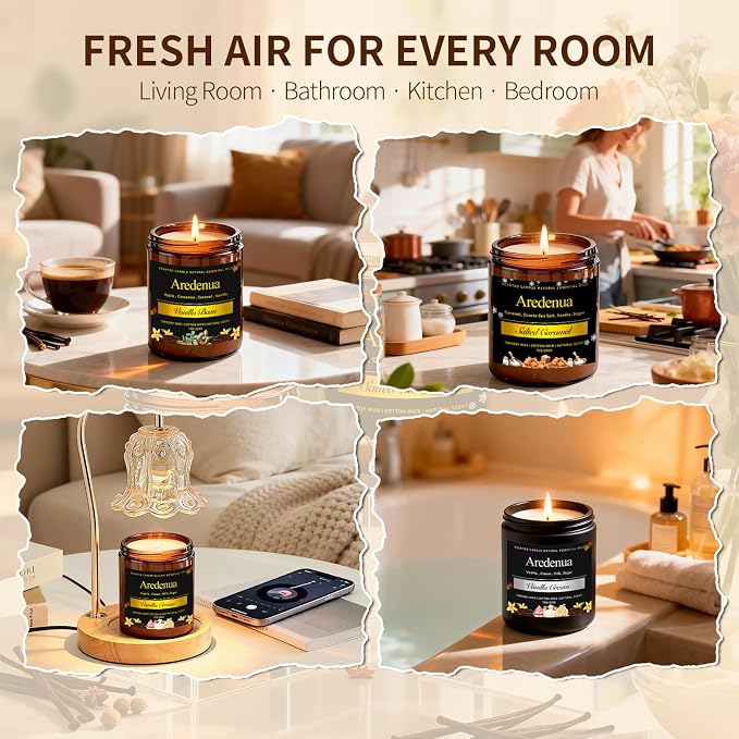 Vanilla Bean Odor Eliminating Candles, 7 oz Soy Candles for Home Scented | Up to 50 Hours Burn Time, Air Freshening & Cozy Scent, Relaxing Home Candle, Removes Pet, Kitchen & Bathroom Odors
