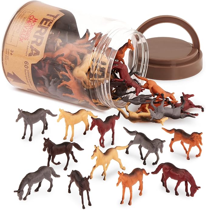 Terra by Battat – 60 Pieces Wild Horses Tube – Miniature Realistic Horse Toys – Plastic Animal Figurines for Kids Toddlers – Playset 3+ Years