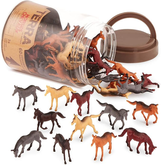 Terra by Battat – 60 Pieces Wild Horses Tube – Miniature Realistic Horse Toys – Plastic Animal Figurines for Kids Toddlers – Playset 3+ Years
