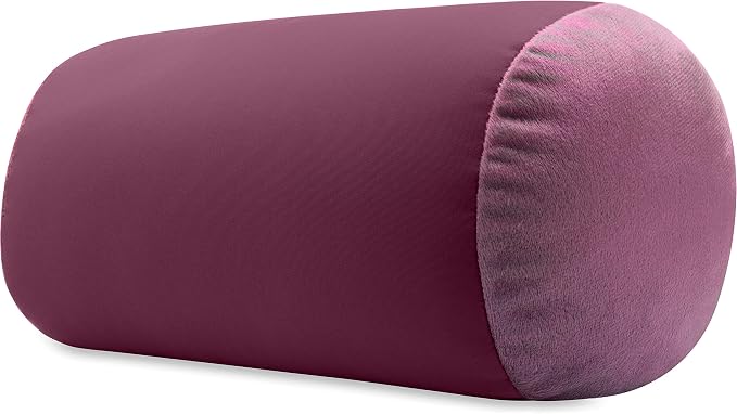 Microbead Bolster Neck Roll Pillow, Gently Body, Head, Neck & Shoulders No Pain Rest, Relax Sleep - Silky Feel Prevent Wrinkles & Hair Breakage - Lightweight Cylinder Tube, 14" x 8", Burgundy/Merlot