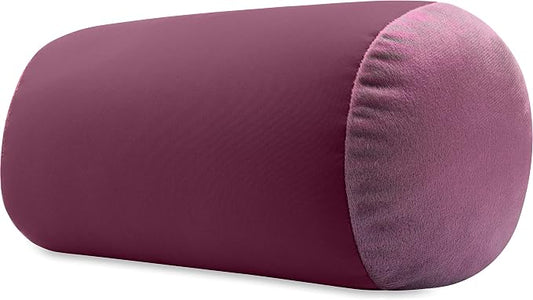 Microbead Bolster Neck Roll Pillow, Gently Body, Head, Neck & Shoulders No Pain Rest, Relax Sleep - Silky Feel Prevent Wrinkles & Hair Breakage - Lightweight Cylinder Tube, 14" x 8", Burgundy/Merlot