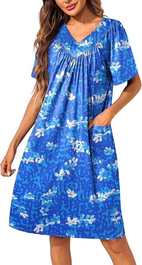 Ekouaer Womens House Dress Floral Print Nightgown with Pockets Mumu Dress