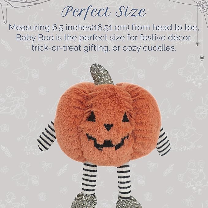 MON AMI Baby Boo Jack O' Lantern Plushie – 6.5” Orange Halloween Pumpkin Stuffed Toy with Striped Arms & Legs | Spooky Plush Toy Gift for Boys, Girls, Toddlers | Perfect for Halloween Prop & Décor