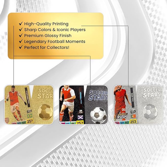 Soccer Trading Cards 2026-27 | 3 Packs - 33 Collectible Cards for Fans & Players Black, Gold & Silver Soccer Mystery Cards Packs Different Cards in Each Set - Try & Collect Them All