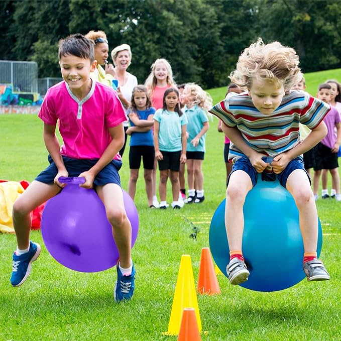Hopper Ball 2 Pack with Air Pump, 18 Inch Bounce Balls with Handles for Kids, Best Gift for Ages 3 4 5 6 7 8 Boys and Girls, Toys for Ages 3-10, Ride on Toys for Kids 4-8, Hopper Toy