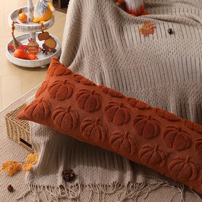 DFXSZ Fall Pillow Covers 14x36 2Pcs Rust Pumpkin Fall Decorations for Home | Fall decor Set of 2 Throw Pillow Cases Soft Plush Faux Fur Wool Couch Cushion for Chair Sofa Bedroom Living Room Home Decor
