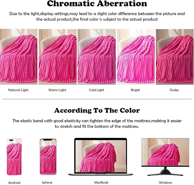 NEWCOSPLAY Super Soft Queen Blanket Hot Pink Premium Silky Flannel Fleece 3D Ribbed Jacquard Lightweight Bed Blanket All Season Use (Hot Pink Ribbed, Queen(90"x90"))