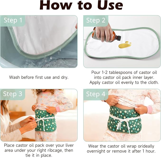 wegreeco Kids Castor Oil Pack Wrap, Reusable Kids Castor Oil Packs for Liver Stomach, Machine Washable Anti Oil Leak 1Pc with Adjustable Strap Daisy (Oil Not Included)