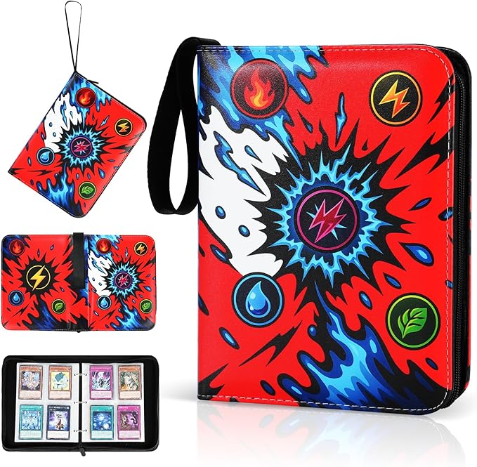 Trading Card Binder, 4-Pocket, Holds 480 Cards, 120 Pages Side-Loading Card Album, PU Leather, Acid-Free Archival Sleeves, Durable Organizer for MTG, TCG & Sports Cards, Gift for Kids, Boys and Girls