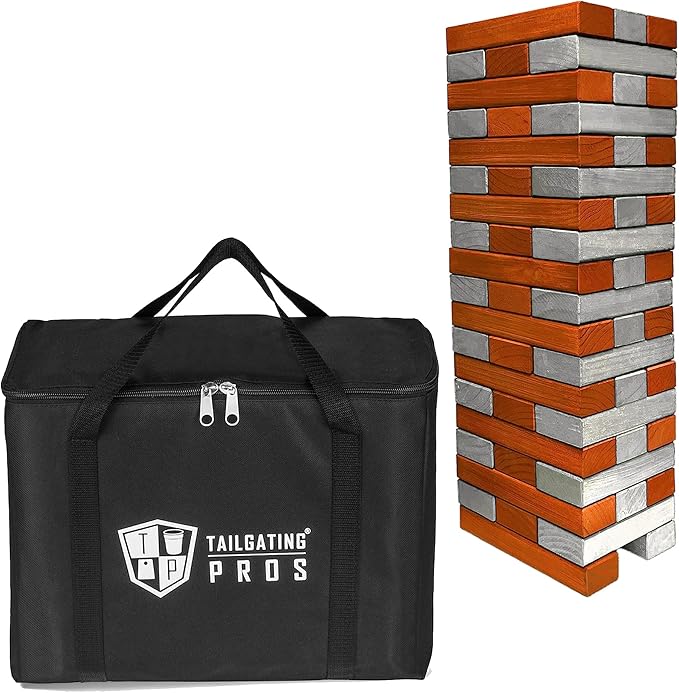 Tailgating Pros Premium Giant Toppling Timbers with Carrying Case – Choose Your Team Colors! Jumbo Outdoor Yard Game, Tower Grows to Over 5 Feet!