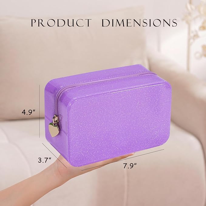 RSRSLEII Stardust Twinkle Jelly Travel Makeup & Toiletry Bag, Waterproof PVC Cosmetic Bag/Case for Women，Zipper SPF Beach Bag for Sunscreen Skincare and Daily Essentials (03Purple)
