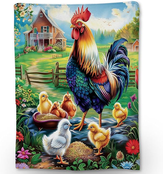 Chicken Farmhouse Blanket, Soft Warm Lightweight Animal Flannel Throw Blanket for Couch, Bed, Travel, Home Decor, Cozy Fuzzy Blankets for Women Girls 50×40 in