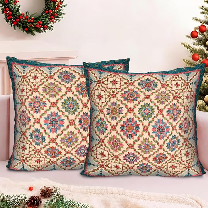 Boho Throw Pillow Covers 20x20 inch Set of 2,Boho Vintage Carpet Pattern Antique Ethnic Decor Double Sided Pattern Cushion Cover Soft Pillow Case Living Sofa Room Bed Square Pillow Cover